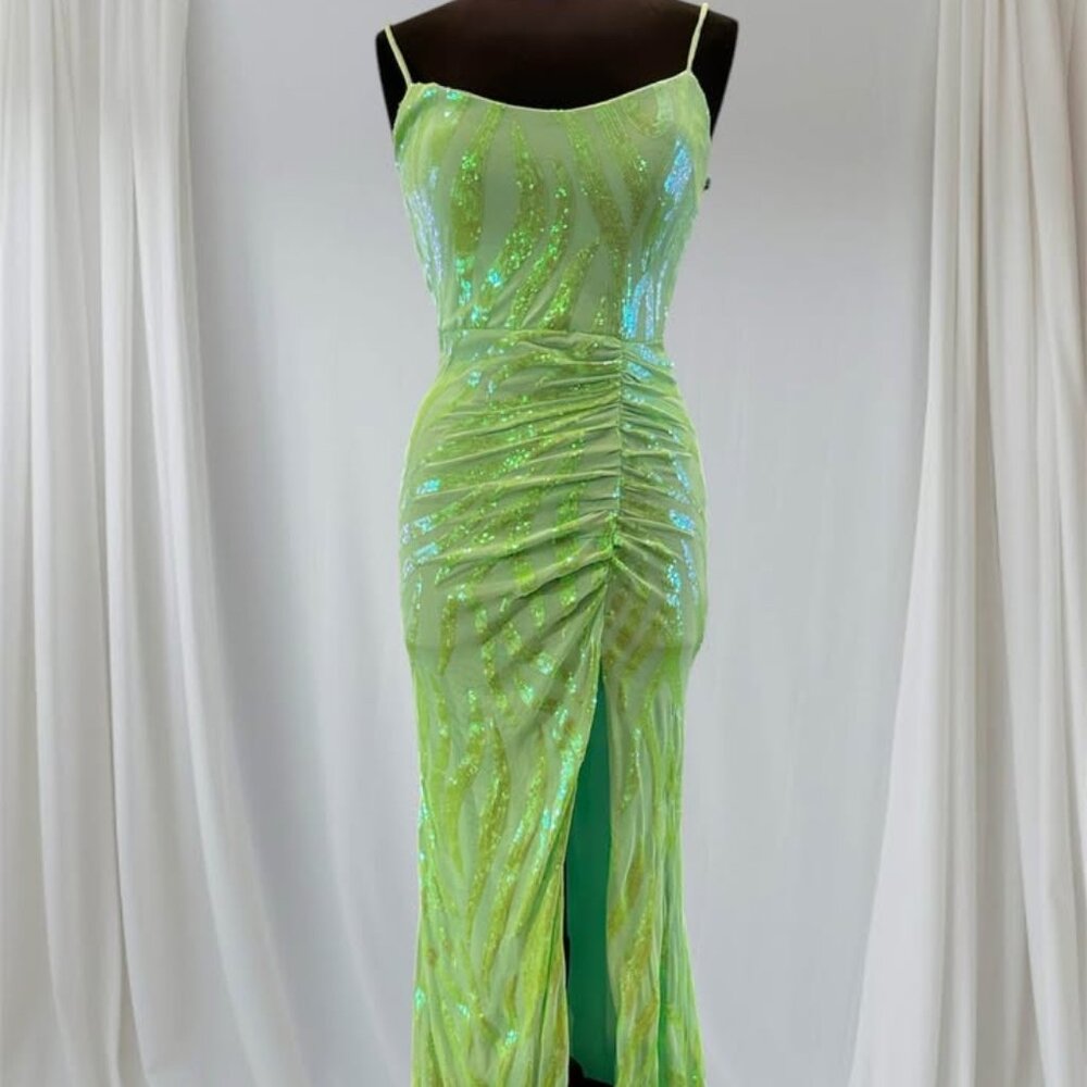 Lime Green Sleeveless Mesh Long Dress